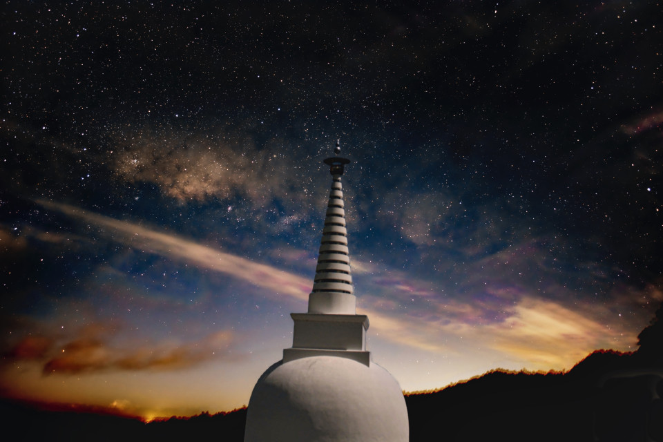 sudarshanaloka stupa with cosmic sky