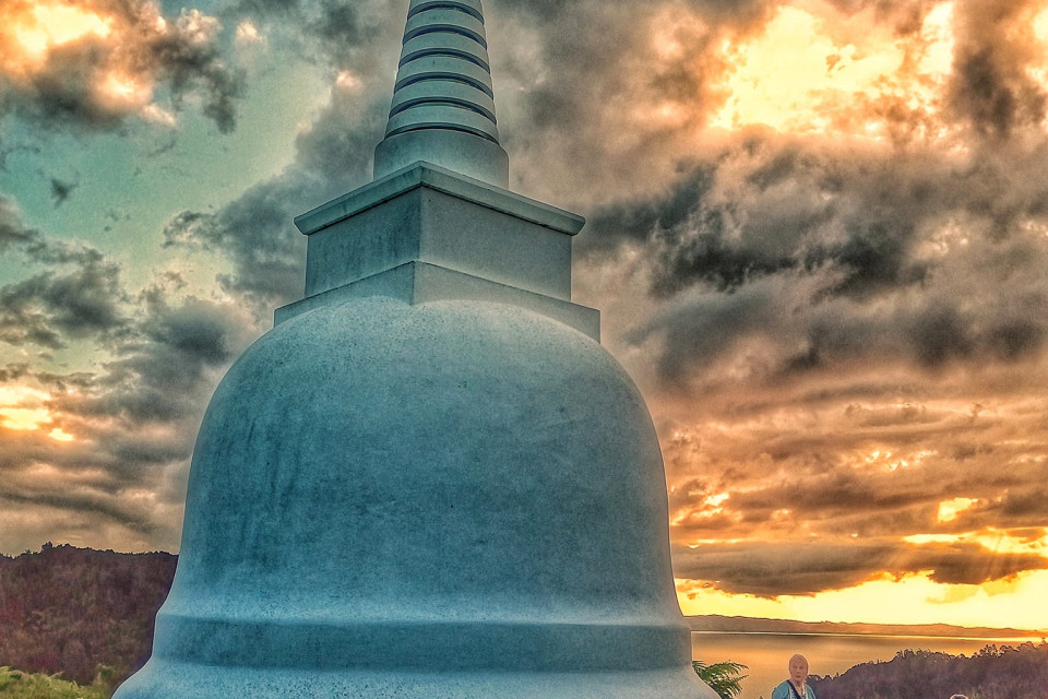 Stupa and clouds